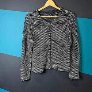 Eileen Fisher Black and White Cardigan organic Linen Cotton Blend